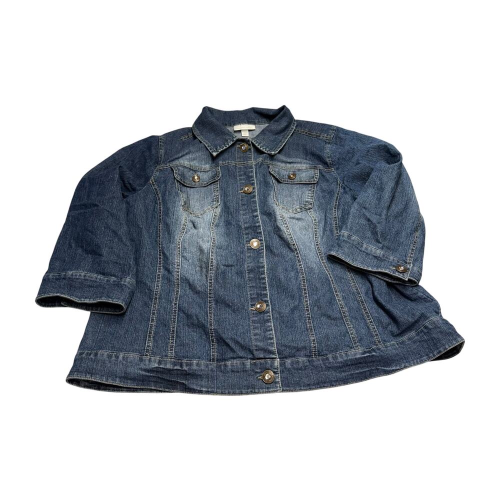 Dressbarn Plus 18W 20W Stretch Denim Jacket 3/4 Sleeve Blue - Picture 4 of 9